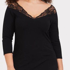Black Lace Trim Foxy Tee NWT